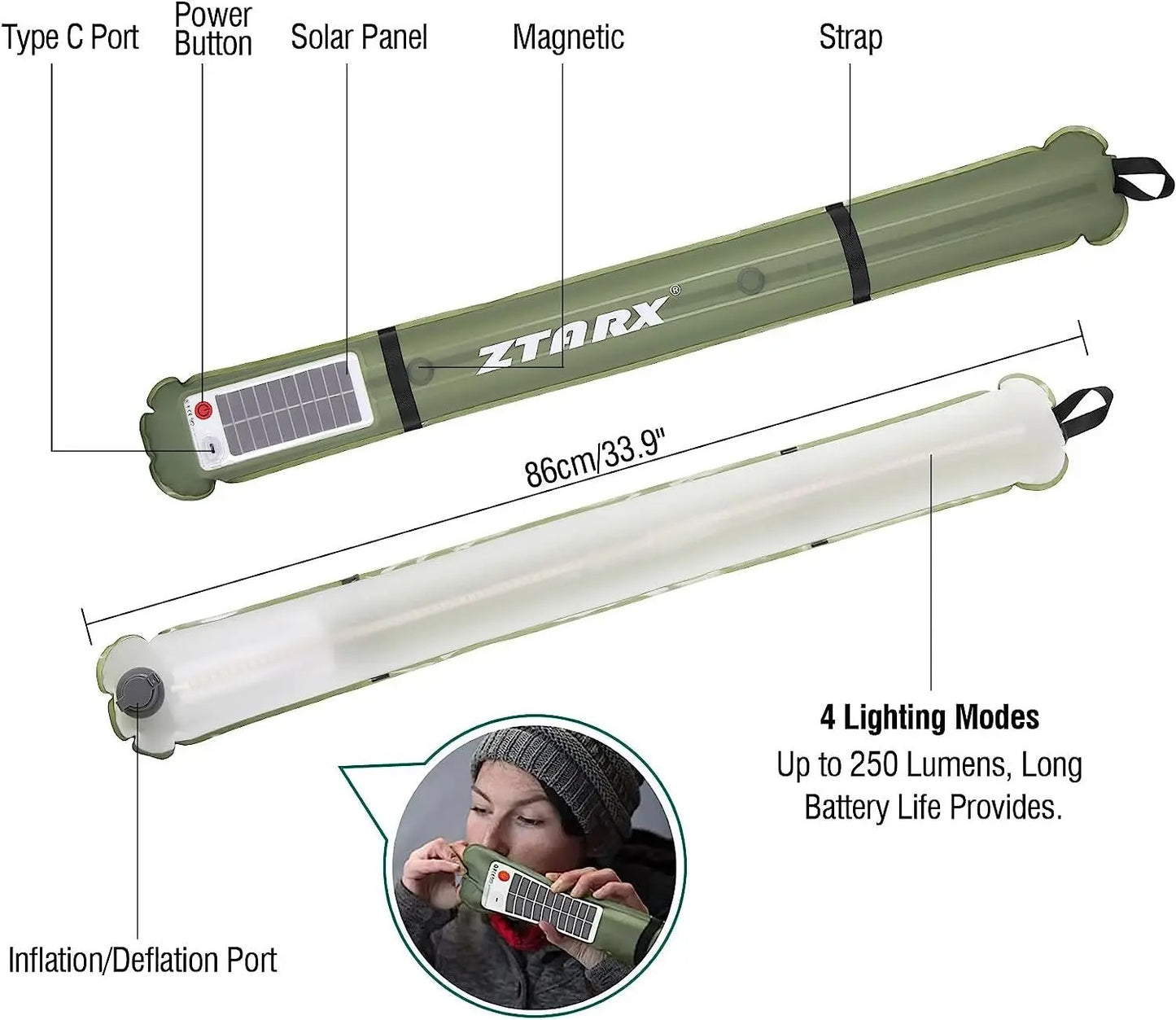 Lectro Ztarx Light - päikeseenergia laastatud lampa telkimiseks ja aia jaoks teie mugavuse huvides