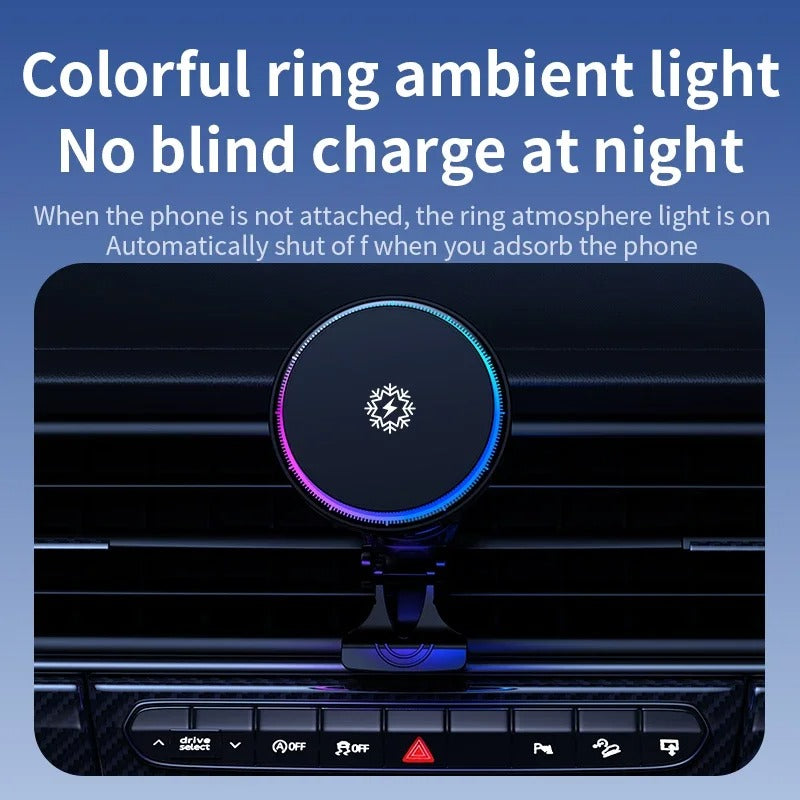 Jahutamise ja RGB LED -tuledega magnetiline autolaadija - 30W kiire laadimine teie iPhone'i jaoks